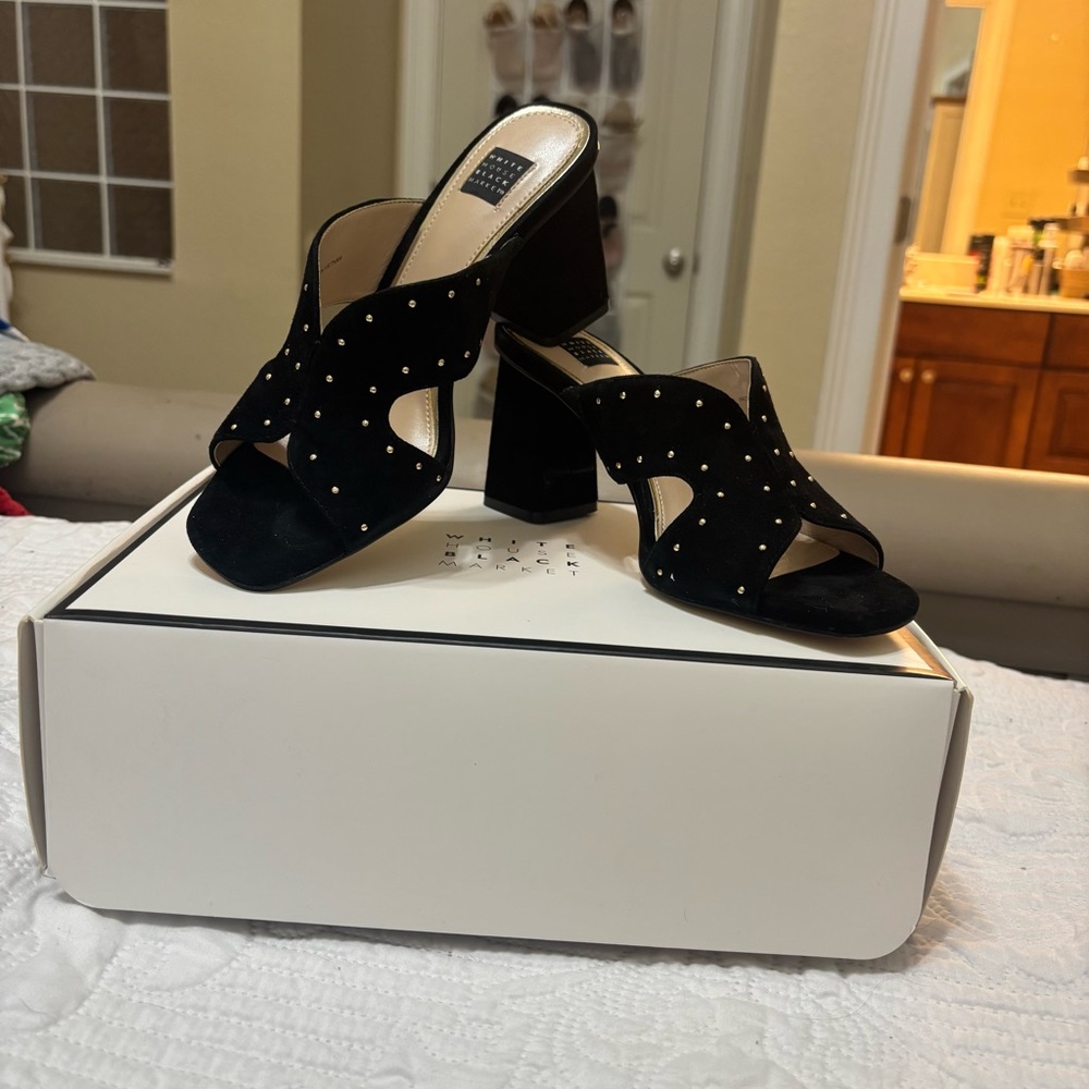 White House Black Market Black Heeled Sandals